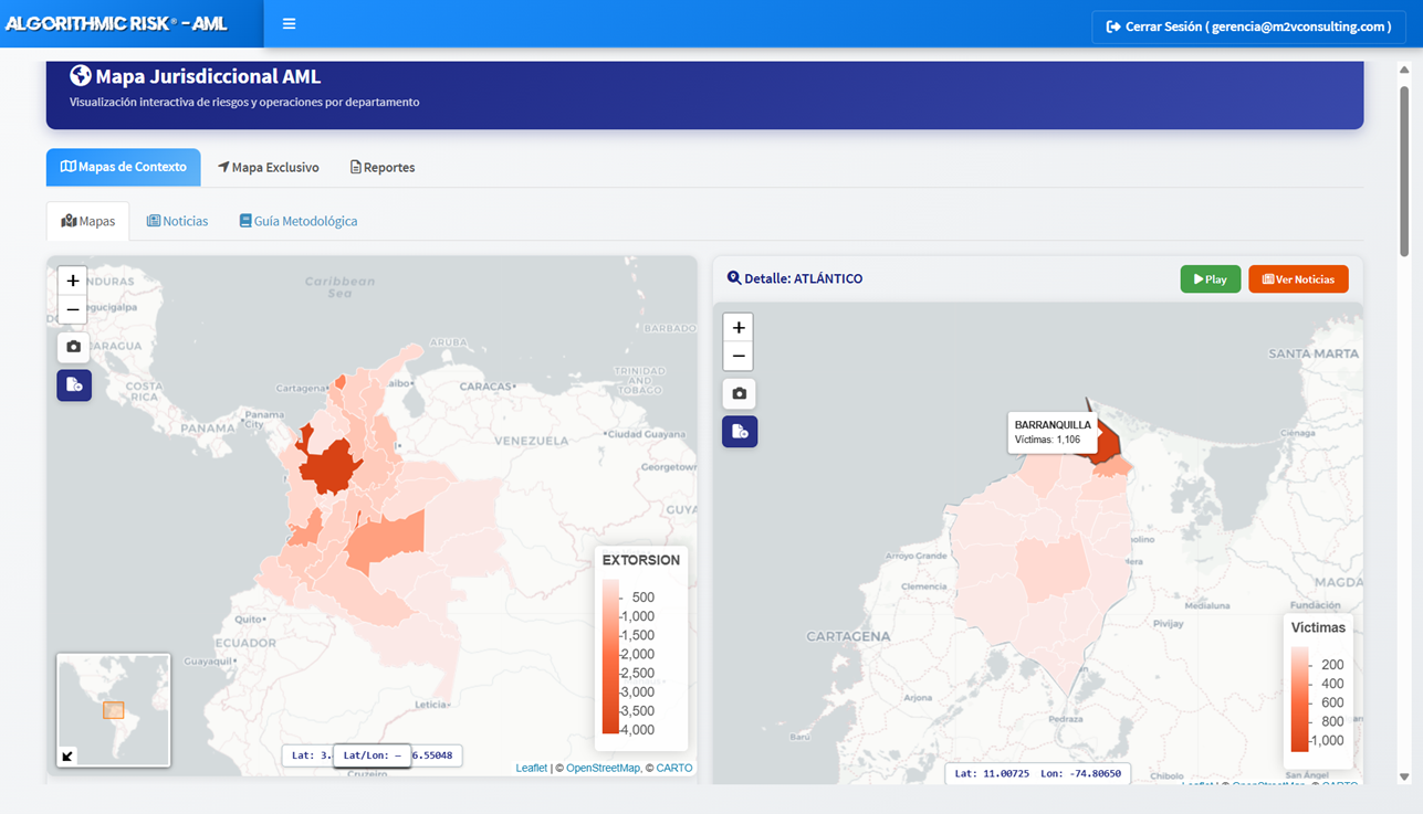 Mapa de contexto por colorimetría de delitos